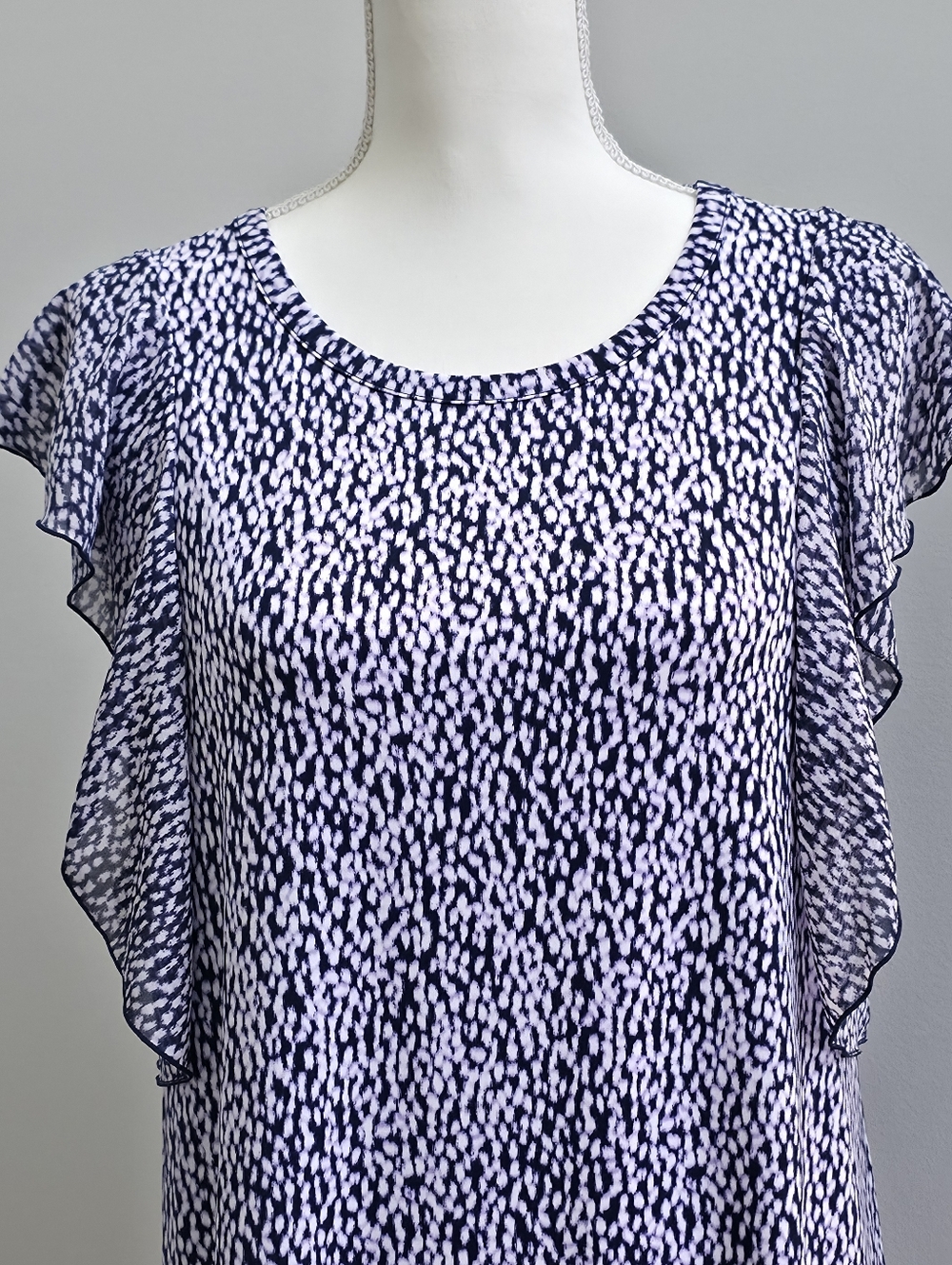 Michael Kors | Navy, Lavender and White Patterned Print Ruffle Sleeve Blouse - Picture 2 of 7